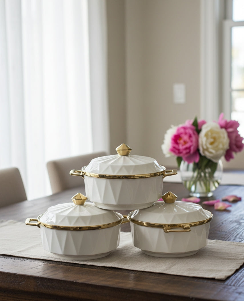 3-piece gold serving dish set, 2.5 liters each.
