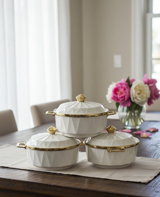 3-piece gold serving dish set, 2.5 liters each.