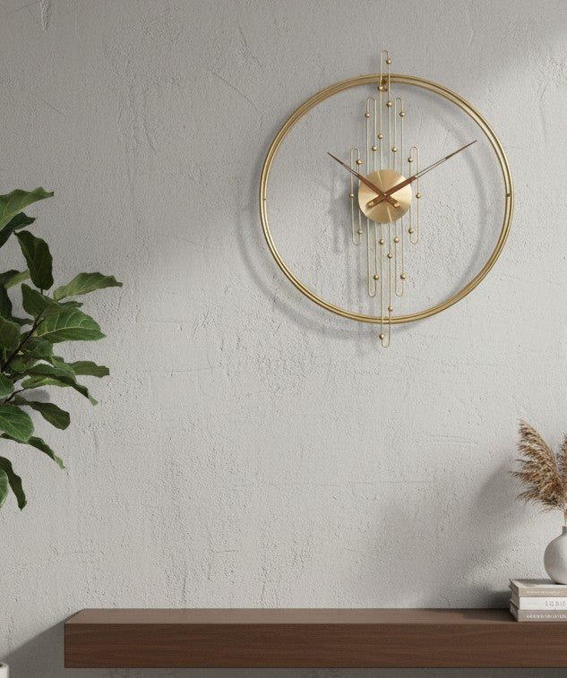 Vintage Double-Circle Gold Metal Wall Clock