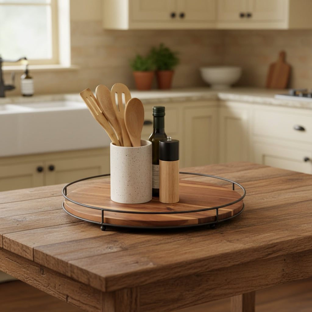 Acacia wood tray with steel sides