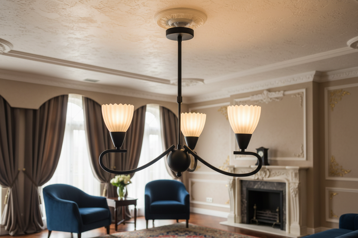3-Light Pendant Lamp – E14 Base, Black/White Finish, Iron & Glass Design-PL 7036-14-03-BK
