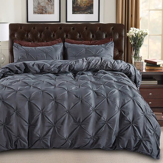 Luxury pinch pleat cross pintuck duvet cover set with two pillowcases size 6x6