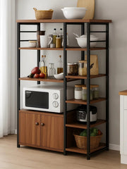 Wood and metal kitchen cabinet storage rack measuring 80 × 30 × 128 cm for organizing household items and appliances.