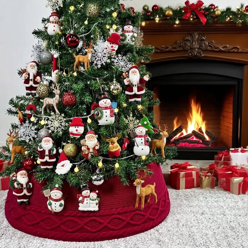 72cm Knitted Polyester Christmas Tree Skirt with Cable-Knit Pattern