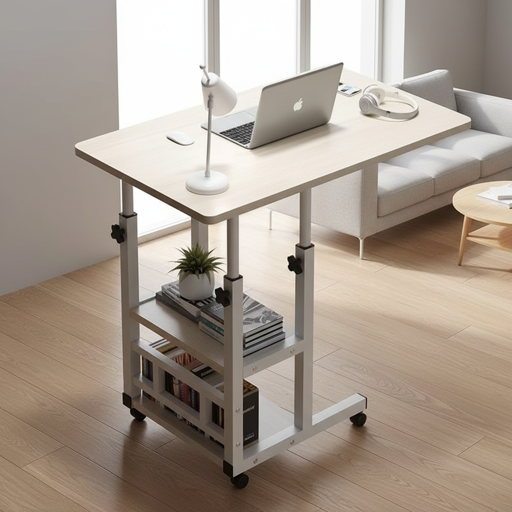 Adjustable C-Shaped Side Table With Wheels
