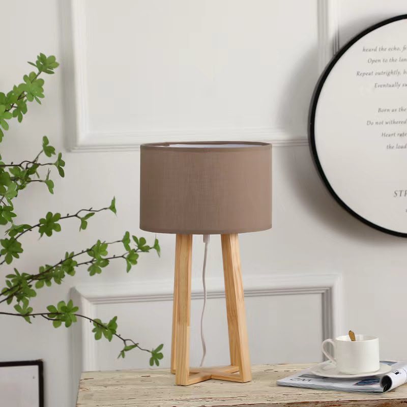 Wooden tripod table lamp with minimalist design for bedroom, office, and living room décor