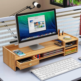 Desktop Bamboo Monitor Stand Riser with Desk Storage Organizer