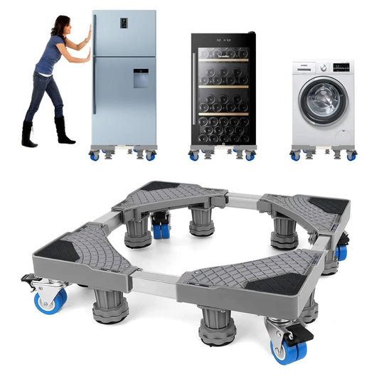 Adjustable heavy duty fridge and washing machine base stand with 8 legs and lock system
