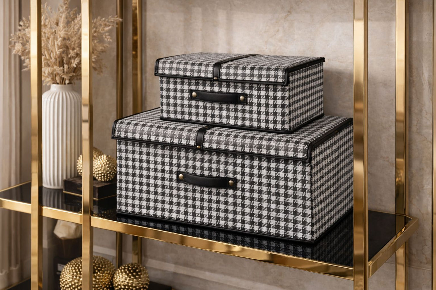 Decorative storage boxes with lids two piece set for home organization