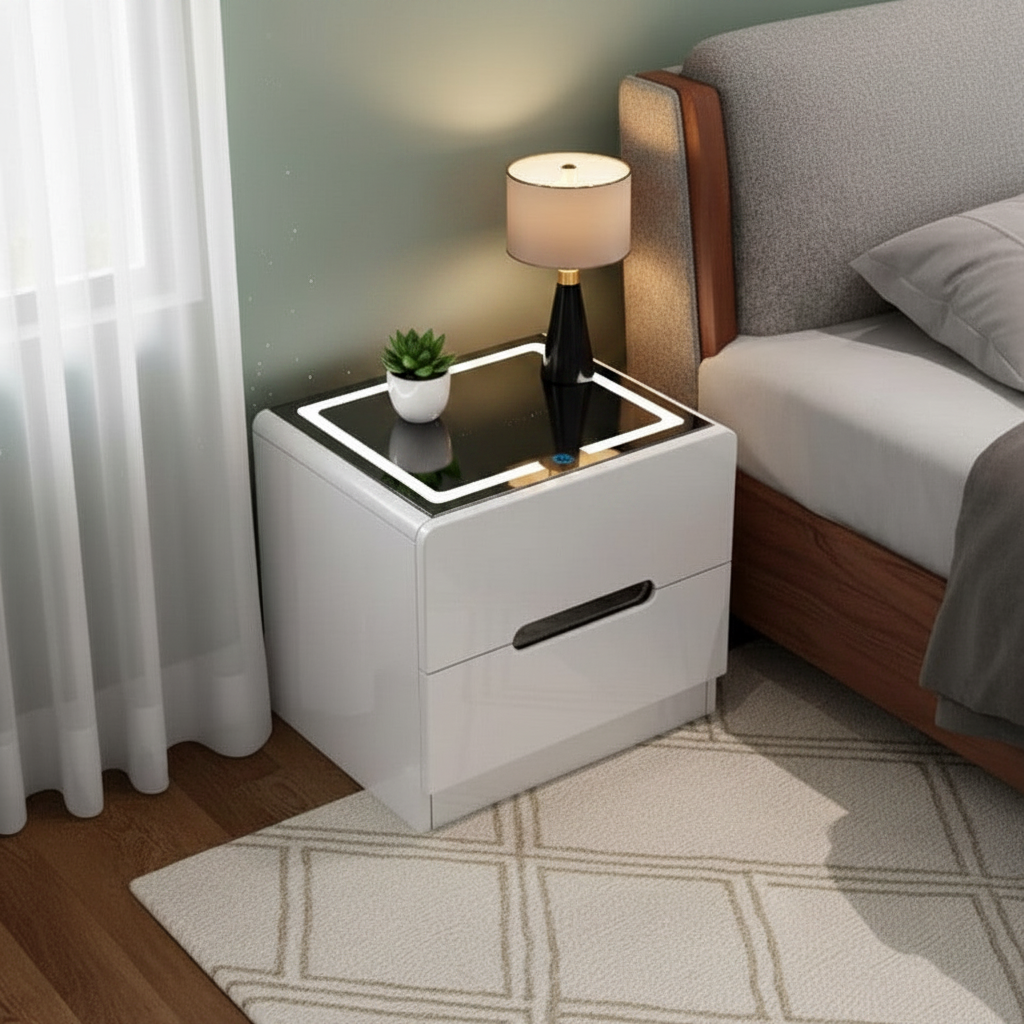 Wooden Bedside Cabinet With LED Light