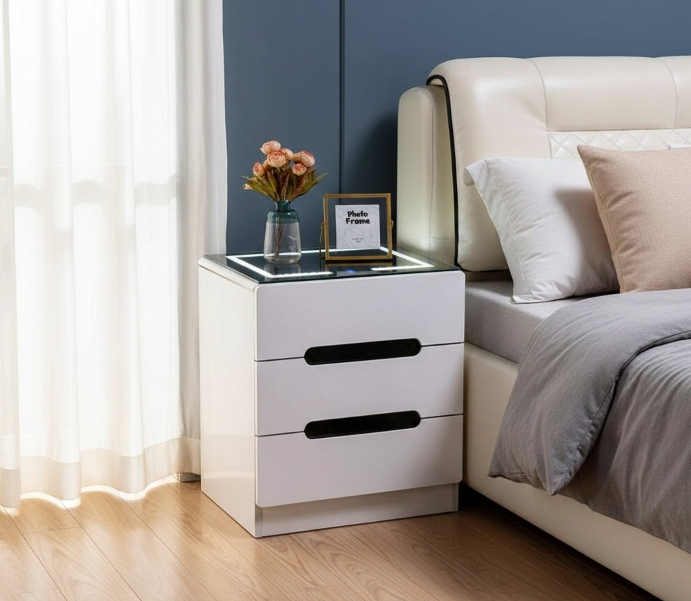 Wooden Bedside Cabinet With LED Light
