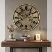 60cm round vintage gear wall clock with retro mechanical-inspired design for elegant home and office décor.