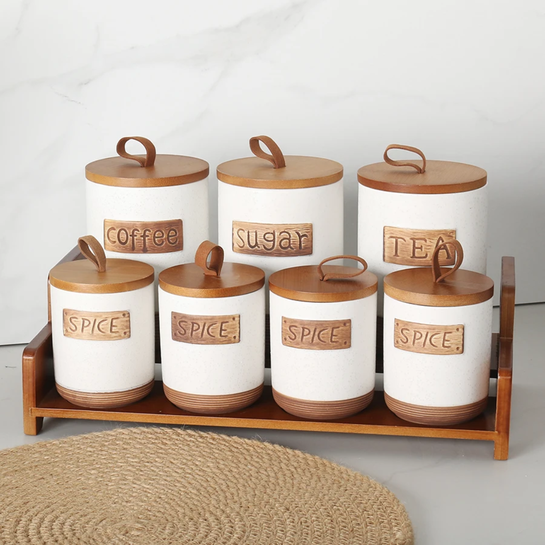 7Pcs Canisters Set With Bamboo Stand