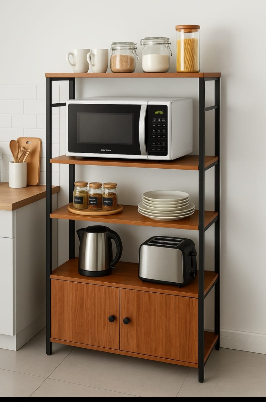 Multipurpose kitchen cabinet storage rack made of wood and metal