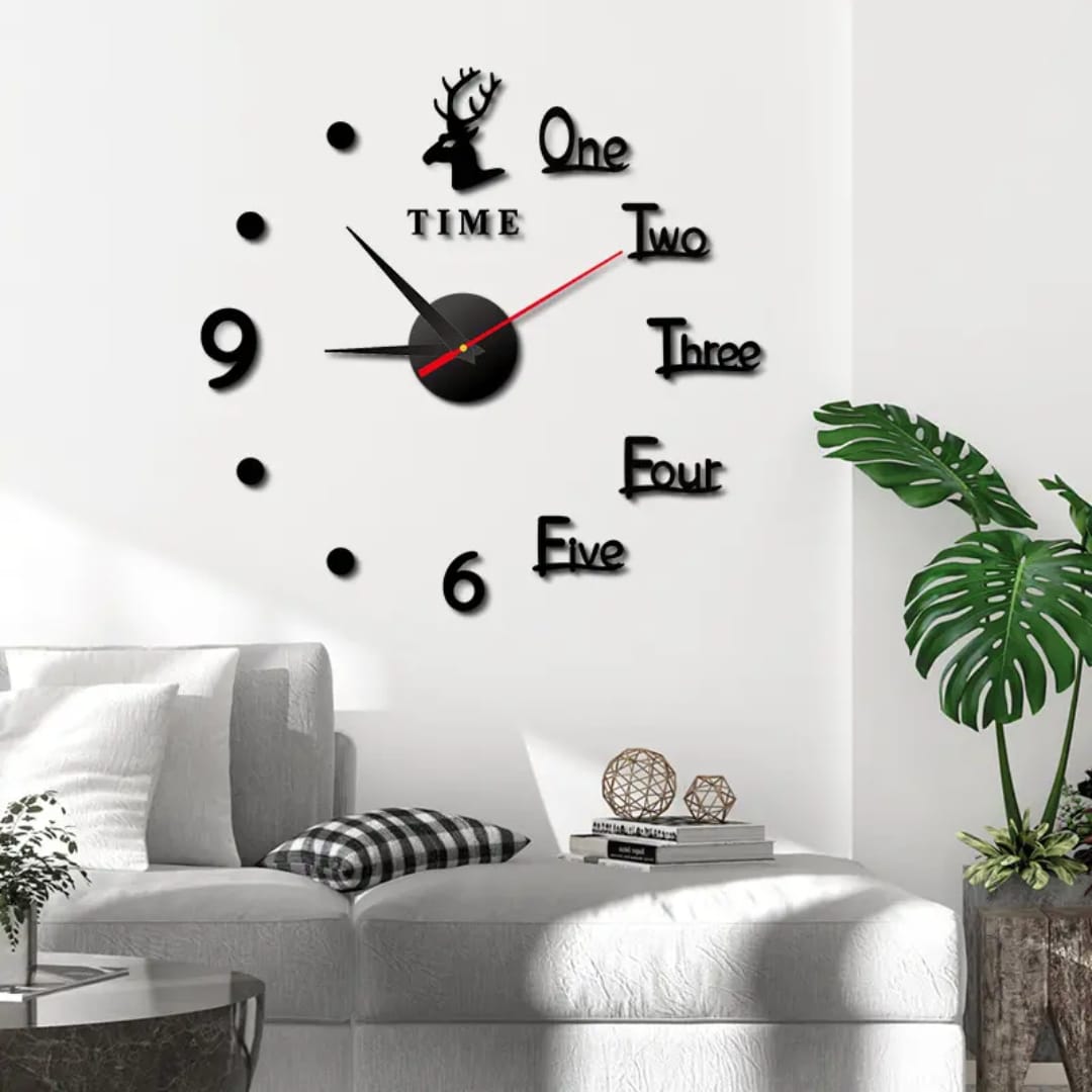 3D Roman Numeral Acrylic Mirror Wall Clock with Deer Design