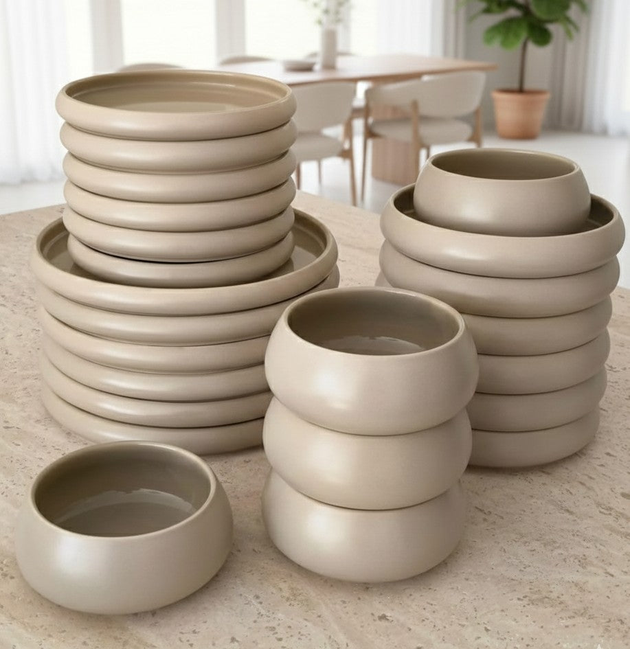 24-piece premium ceramic dinner set with dinner plates, side plates, salad bowls, and soup bowls