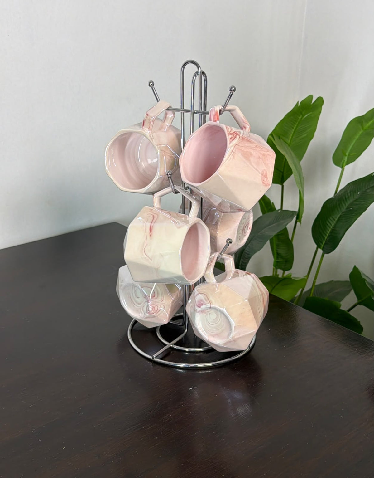 Pearl Marble Octagon Mugs Set of 6