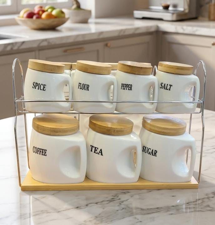 8-Piece Ceramic Canister Set With Tray