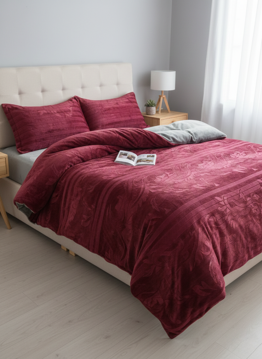 Heavy woolen fleece duvet set 6×7 with fleece bedsheet and two pillowcases.