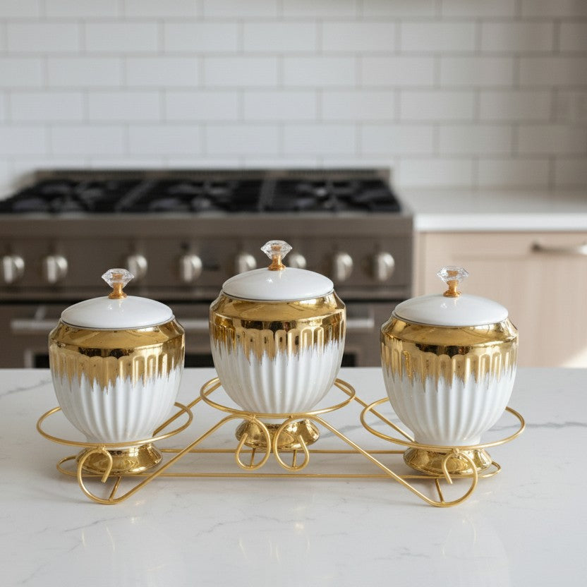 3Pcs Ceramic canister set for sugar, coffee, and tea