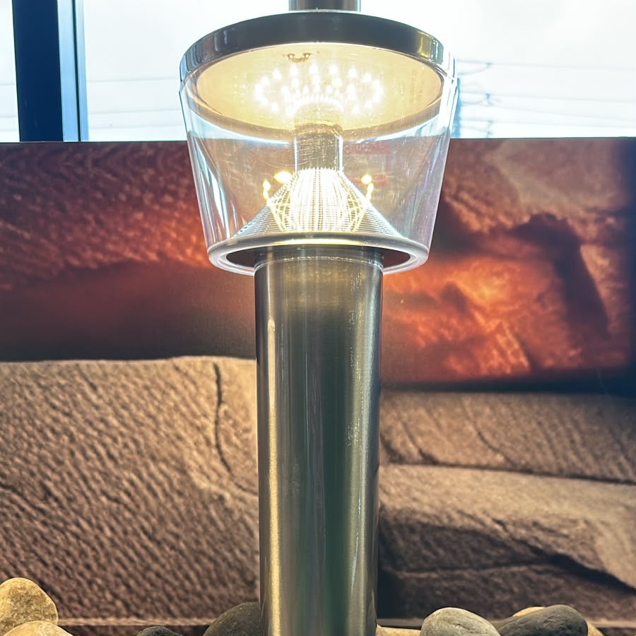 Anodized aluminium LED bollard light with 9W illumination for outdoor pathway and landscape lighting LL 202P-0430-SS-WW - Gemelli Collection
