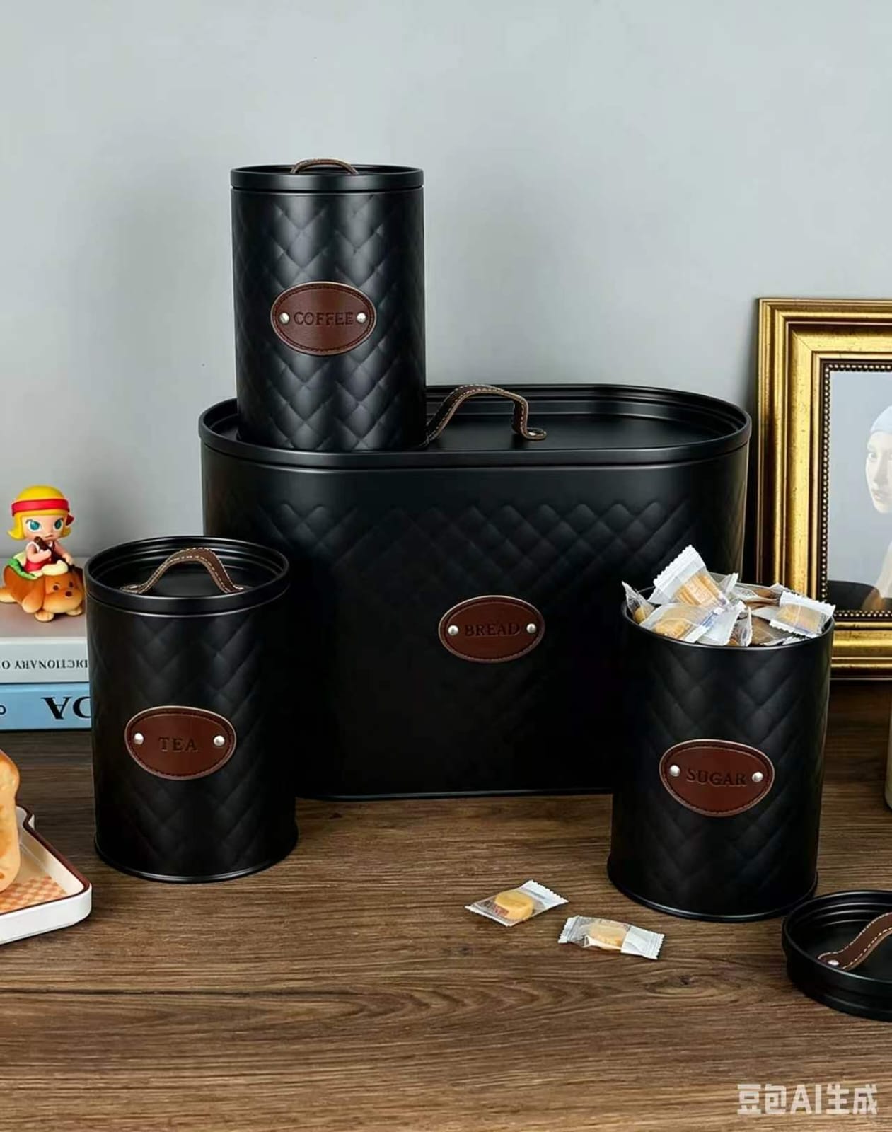 4 Piece Quilted Metal Bread Bin and Canister Set