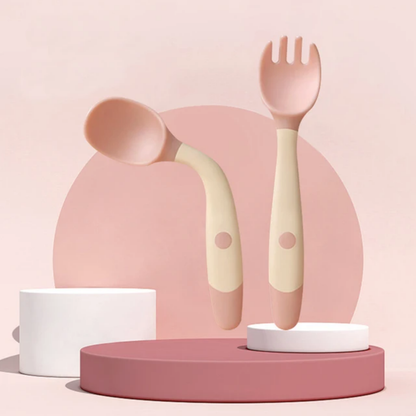 2 Pcs Baby Bendable Silicone Spoon & Fork Set