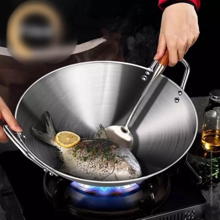 34cm Thickened Heavy Gauge Aluminum Wok Frying Pan