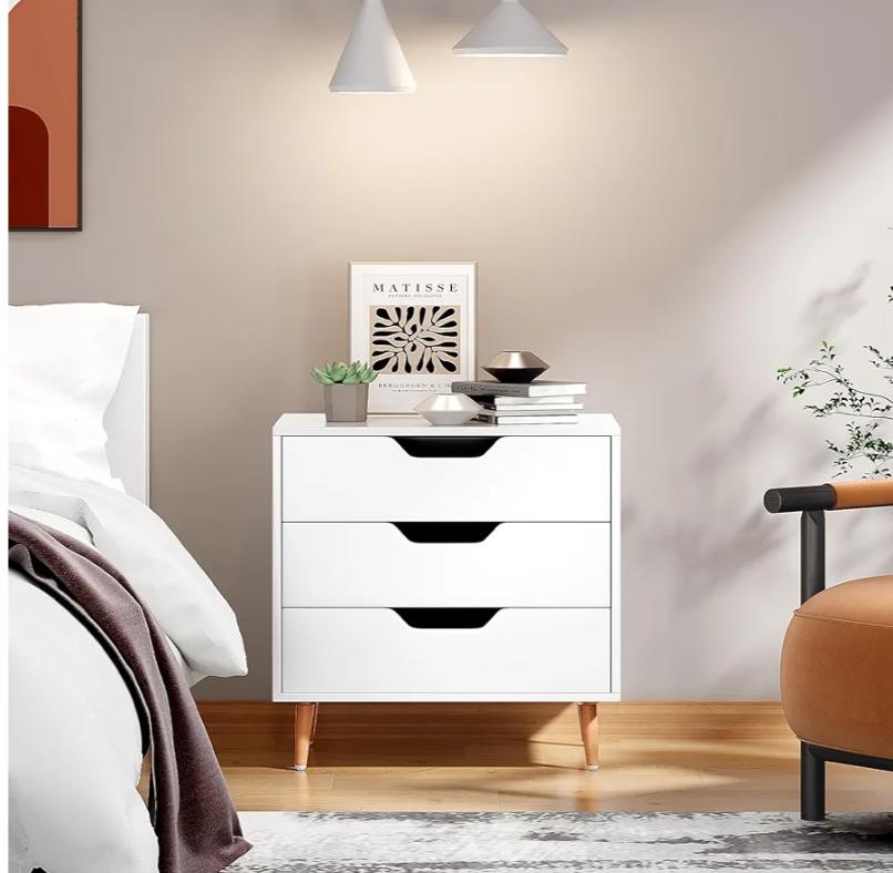 Wooden Bedside 3 Drawers Chest Nightstand Storage Table
