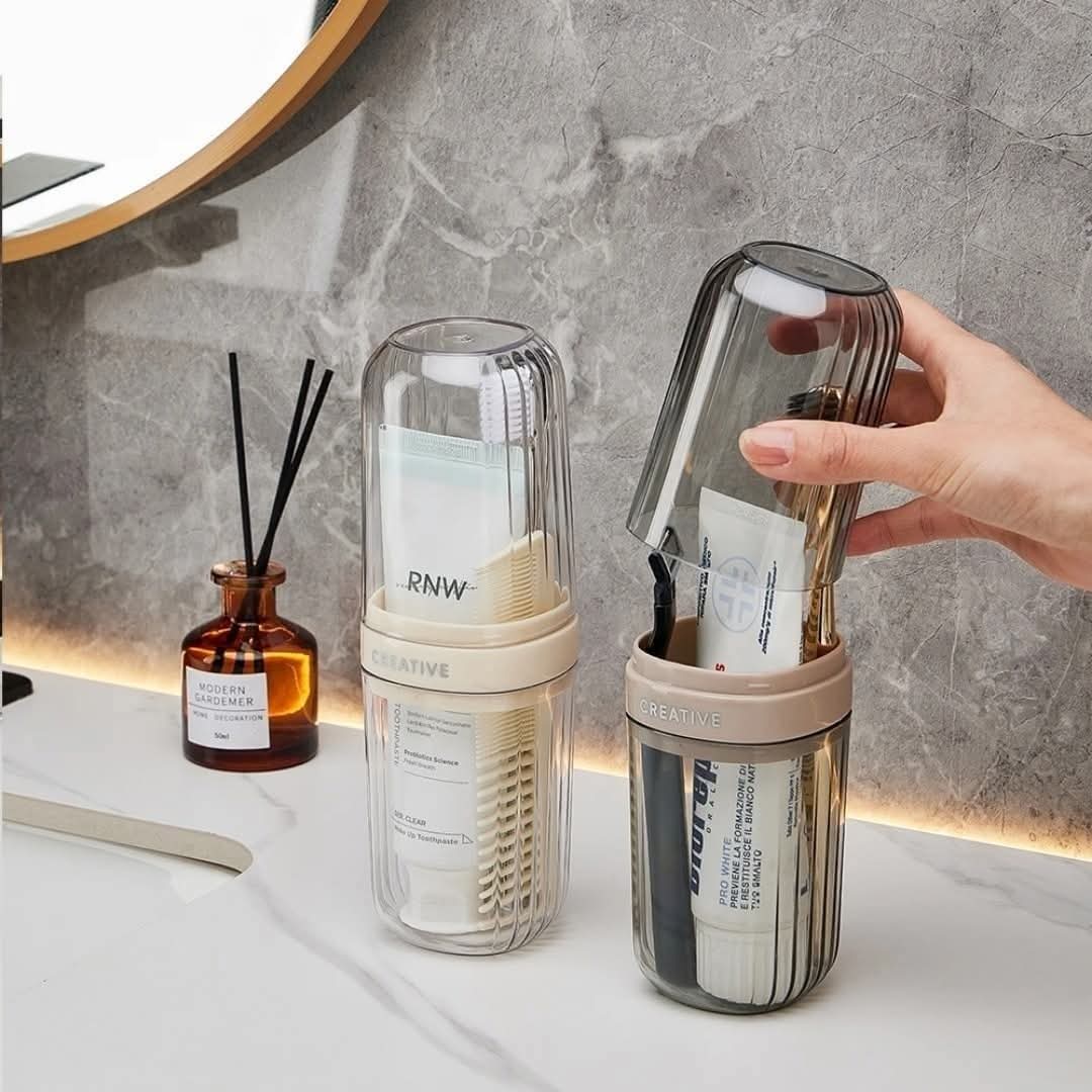 Big size acrylic toothbrush holder in clear and grey for bathroom toothbrush and dental storage organization