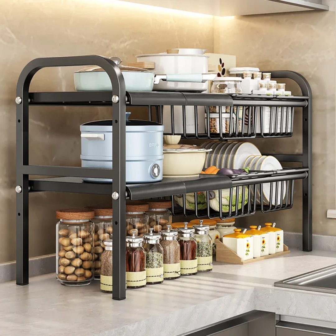 2-Layer Stainless Steel Expandable Under-the-Sink Rack
