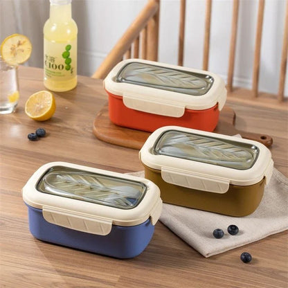 Kids snack box with three compartments, soup container, spoon, and fork