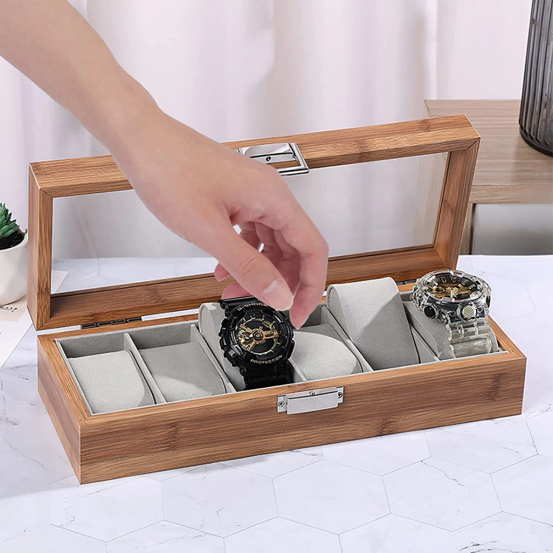 6Pc Wooden Watch Organizer