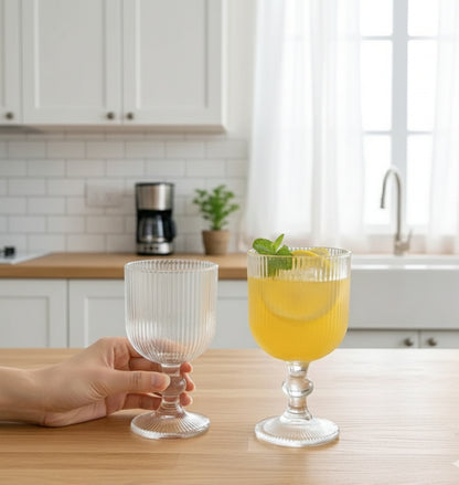 6Pcs Long Exquisite Ribbed Glass