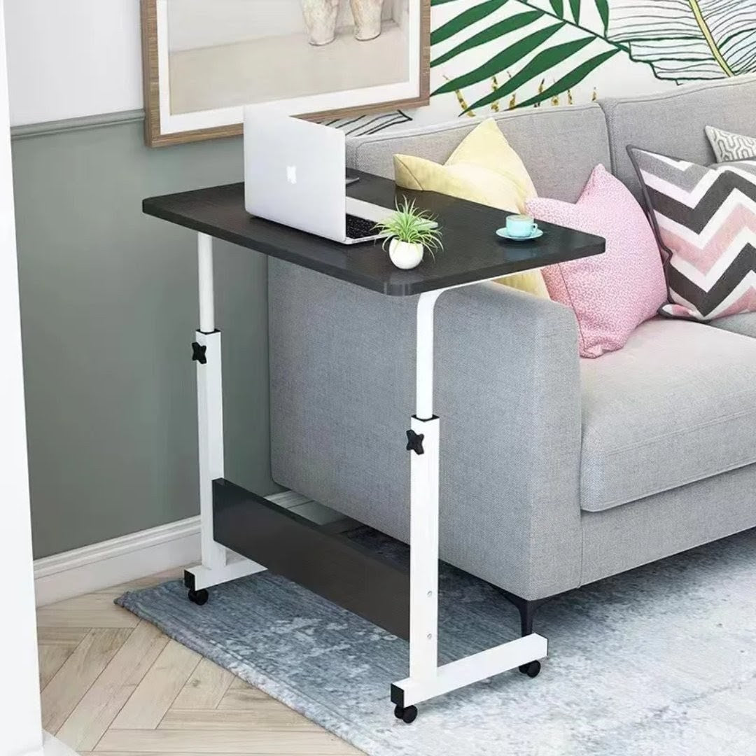 Mobile laptop table with wheels and sturdy design