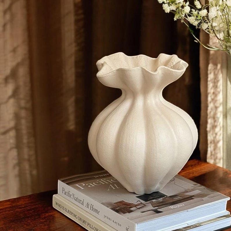 White Petal-Shaped Ceramic Vase