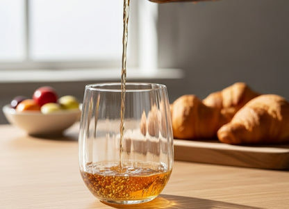 Set of 6 short ribbed drinking glasses made of clear glass