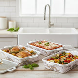 3-Piece White and Gold Ceramic Chafing Dish Set