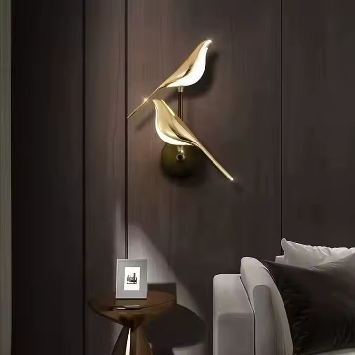 Gold LED Bird Wall Lamp In Aluminum And Acrylic
