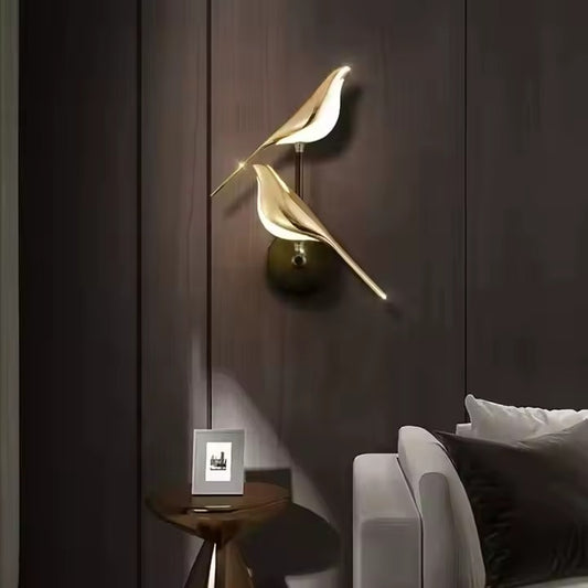 Gold LED Bird Wall Lamp In Aluminum And Acrylic