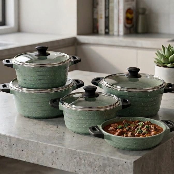 10Pc Heavy Duty Non-Stick Granite Cookware Set Green