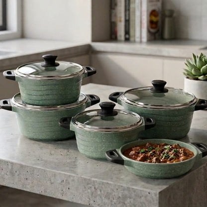 10Pc Heavy Duty Non-Stick Granite Cookware Set Green