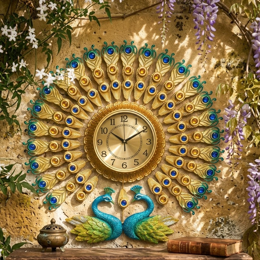 Double Head Peacock Wall Clock