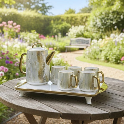 7Pc Nordic Marble Tea Set