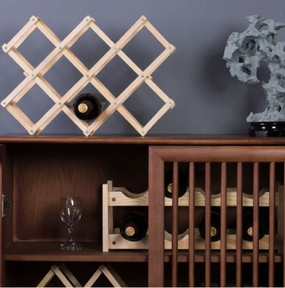 Foldable 10-Slot Wooden Wine Bottle Rack