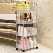 4 tier transparent acrylic trolley rack with lockable wheels mobile storage organiser for bathroom salon kitchen living room books drinks food and household essentials 21x33x91cm.