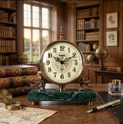 European antique table clock with elegant marble base for luxury home and office décor