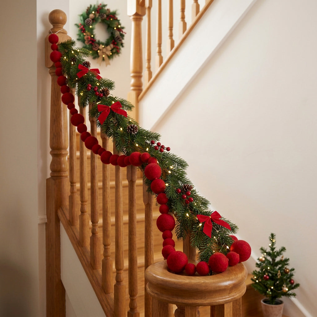 Red and White Felt Ball Christmas Garland