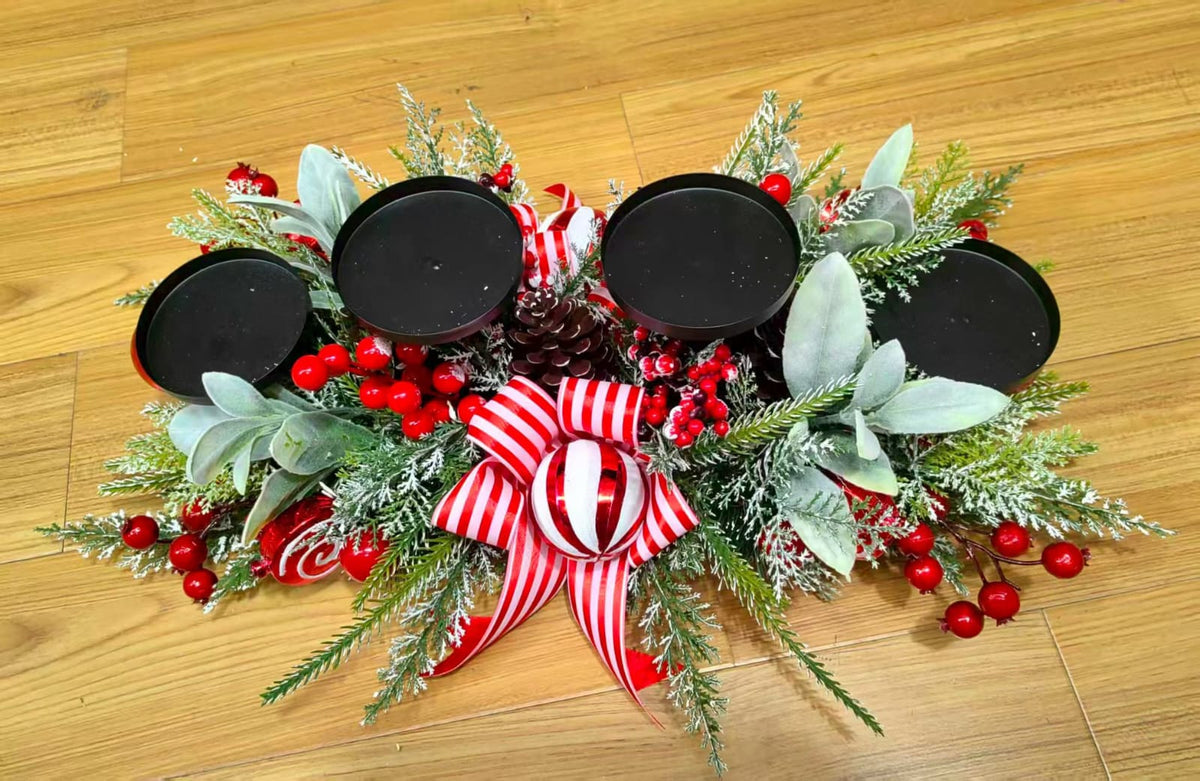 55 × 25cm Christmas Centrepiece with 4 Candle Holders