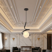 Black and white linear pendant light with iron and glass design for modern indoor lighting